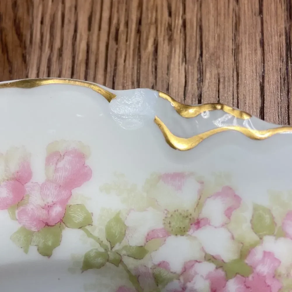 4 Antique Haviland Limoges Luncheon Plates with Pink Apple Blossoms - Picture 8 of 9